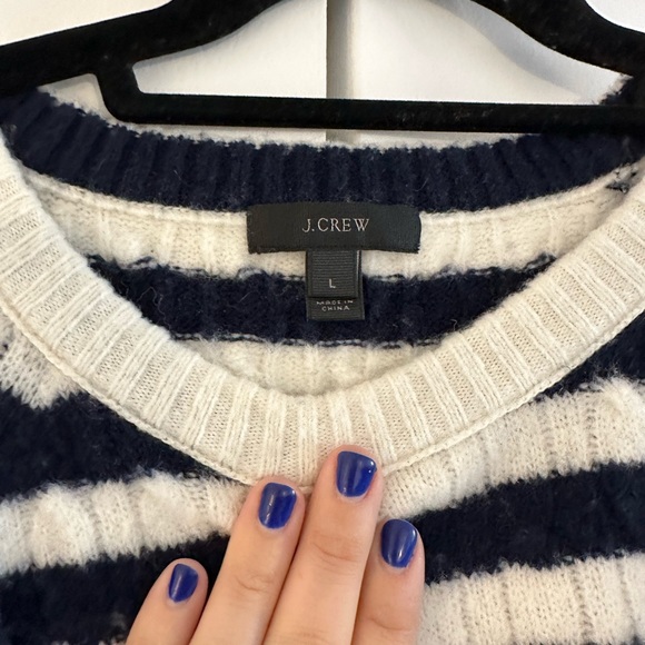 J.Crew Navy and White Striped Cableknit Sweater - Picture 5 of 6